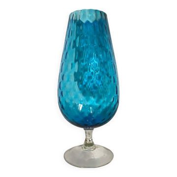 Vase Empoli en verre texturé turquoise – Italie, années 60-70