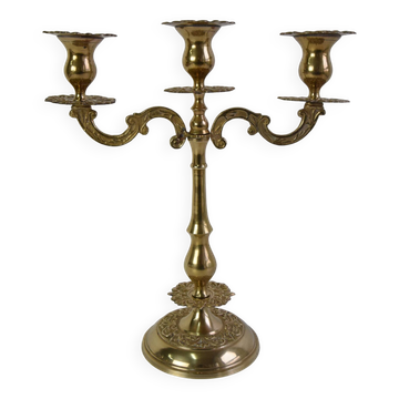 Vintage three-armed brass candlestick, Czechoslovakia, 1970s.