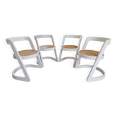 Suite de 4 chaises cantilever en bois courbé et cannage — Design italien an