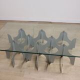 Minimalist sculptural coffee table in metal and glass