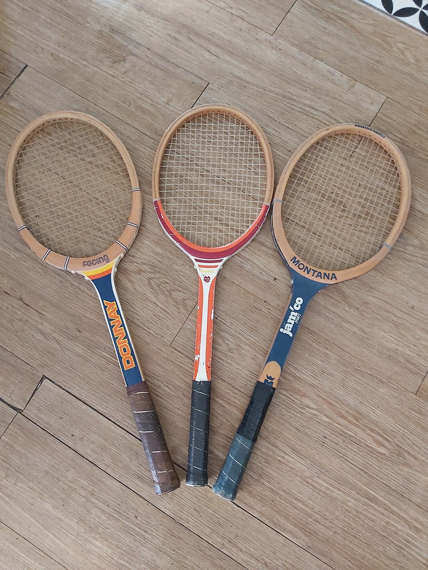 Series of 3 wooden tennis rackets 70s