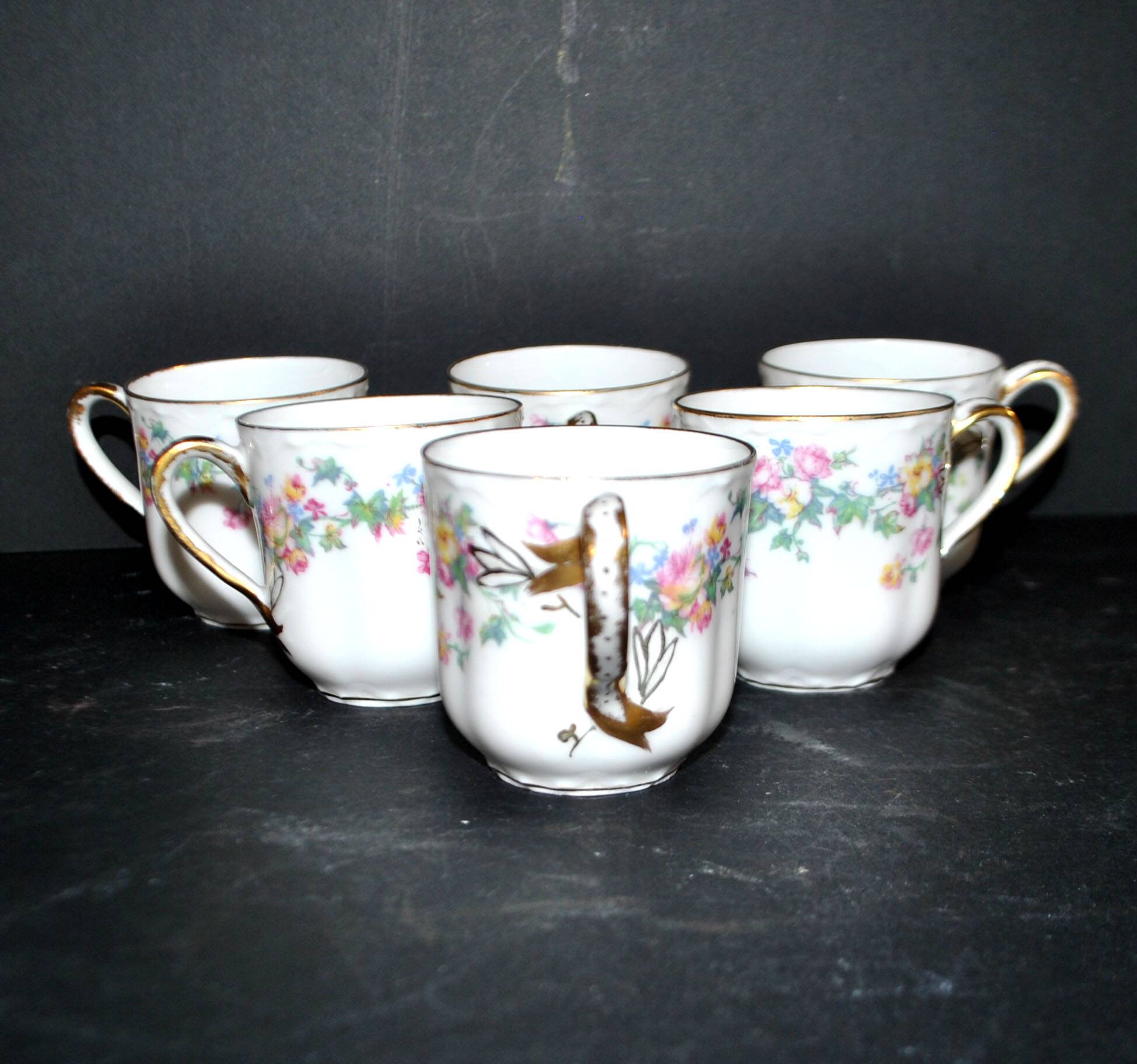 Limoges Haviland set of 6 floral porcelain coffee cups