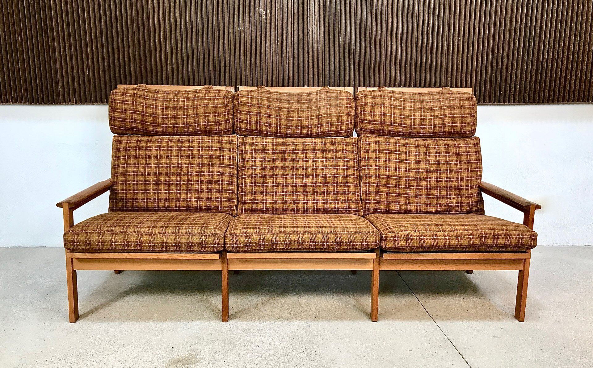 3-seater highback Capella sofa in oak by Illum Wikkelsø, Denmark 1960s