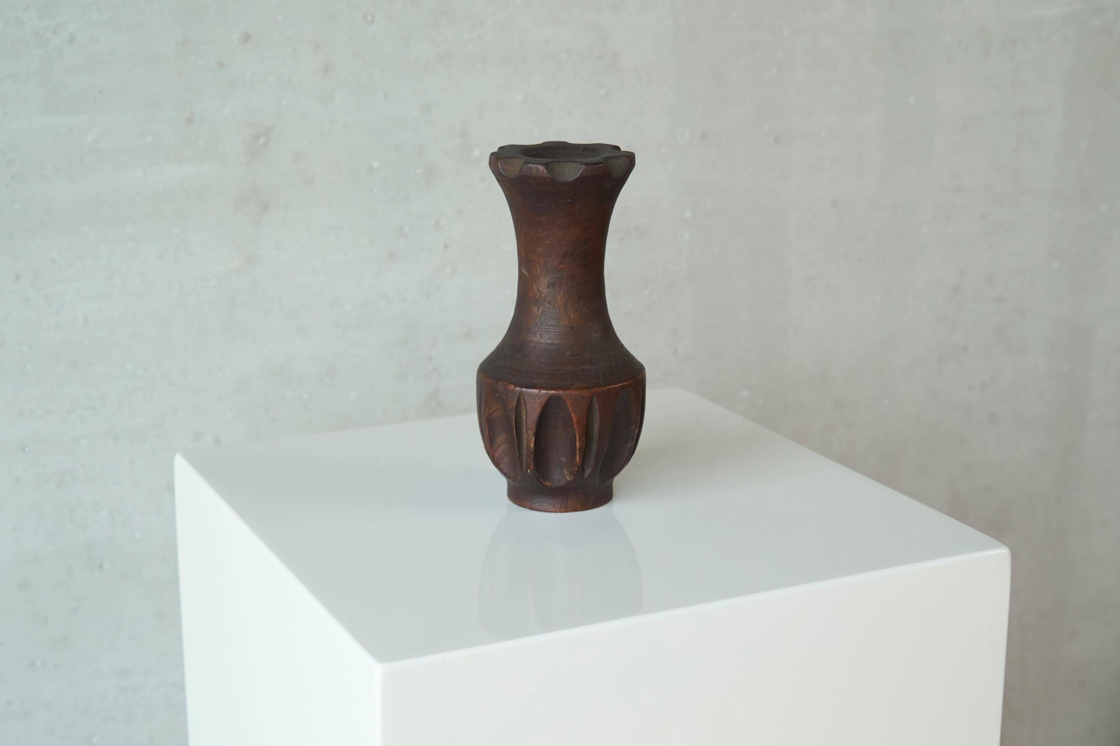Sculpted wooden vase in Wabi-Sabi style from the 1960s.
