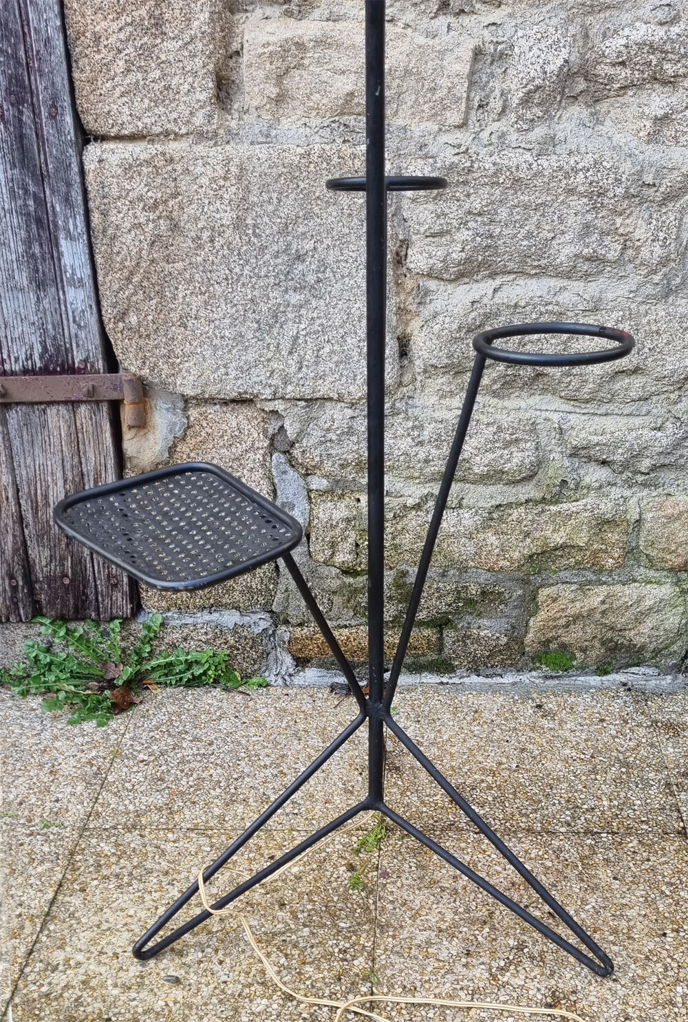 Tripod floor lamp, shelf and plant holder, vintage, 50s