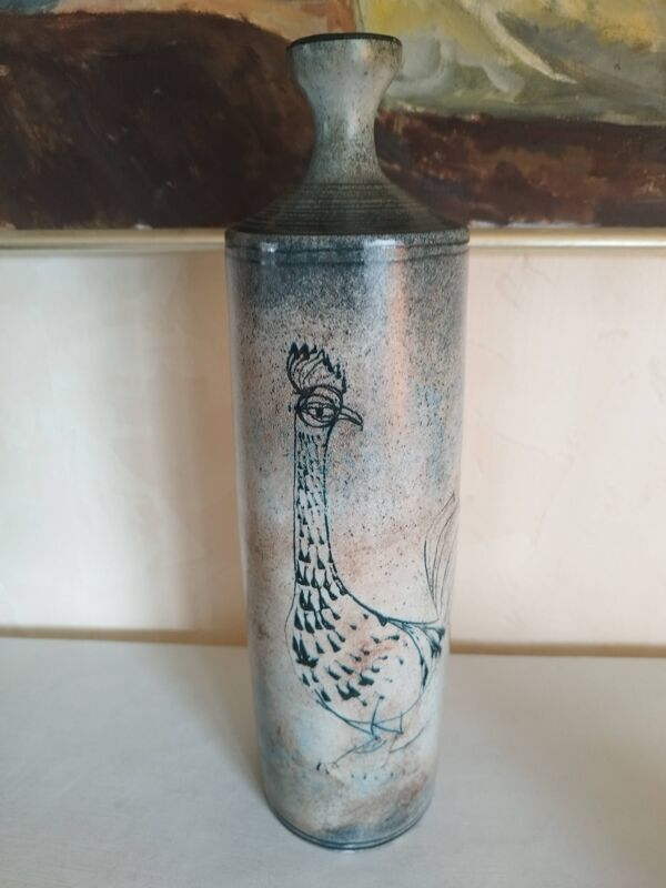 Vase bouteille au décor d'un coq Atelier Roy Montgolfier