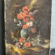 Miniature still life, oil painting signed from the 19th century, French school.