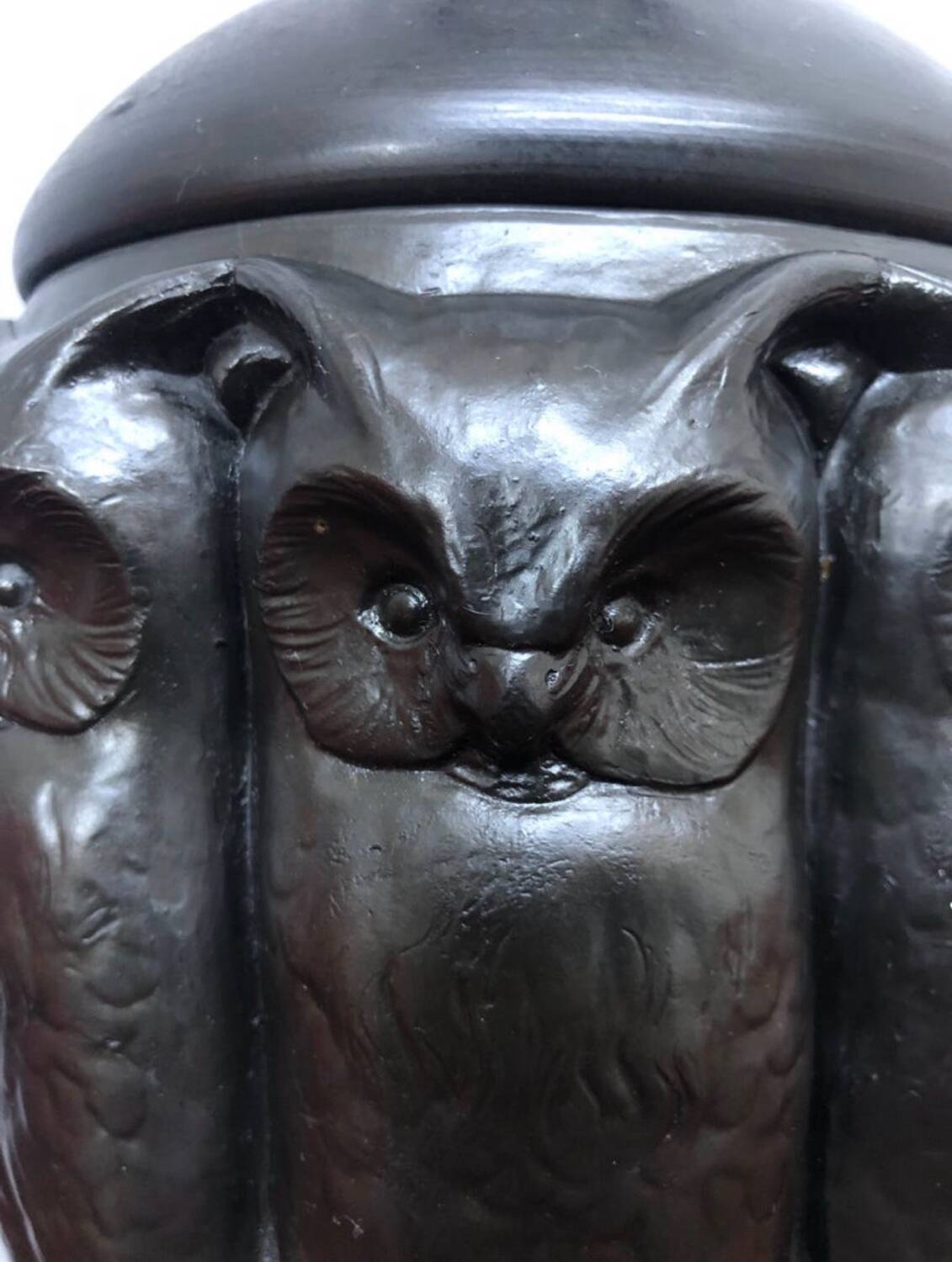 Antique Black Pottery Owl Table Lamp by L. Hjorth of Bornholm