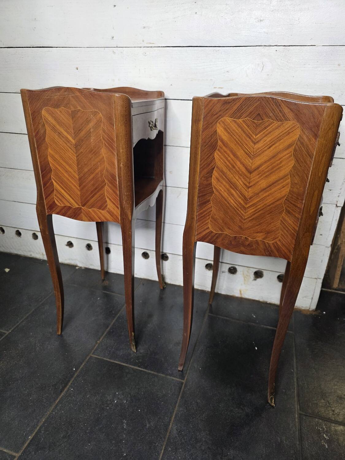 Pair of Louis XV style bedside tables in marquetry
