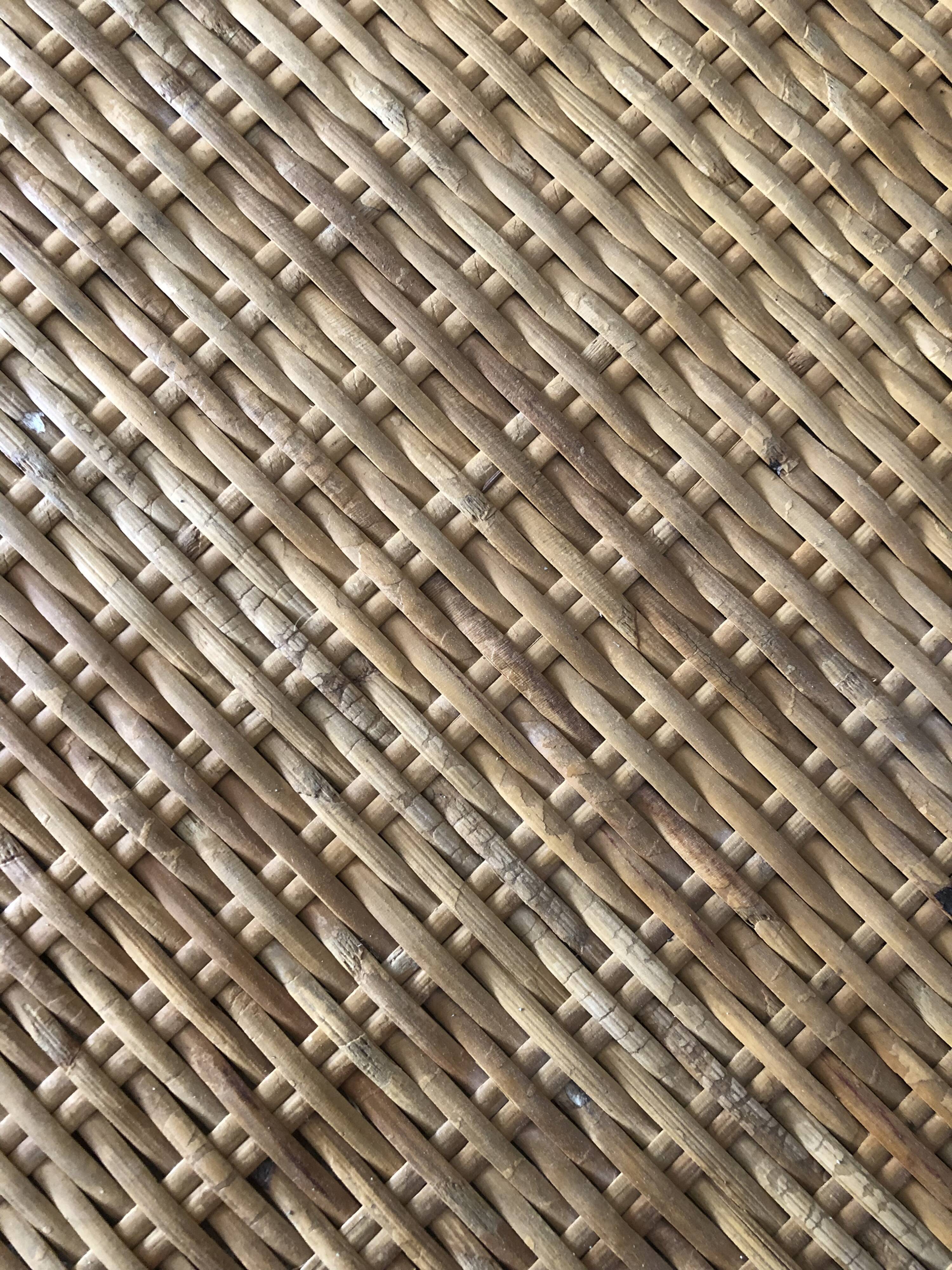 Vintage rattan table 6 people by Louis Sognot