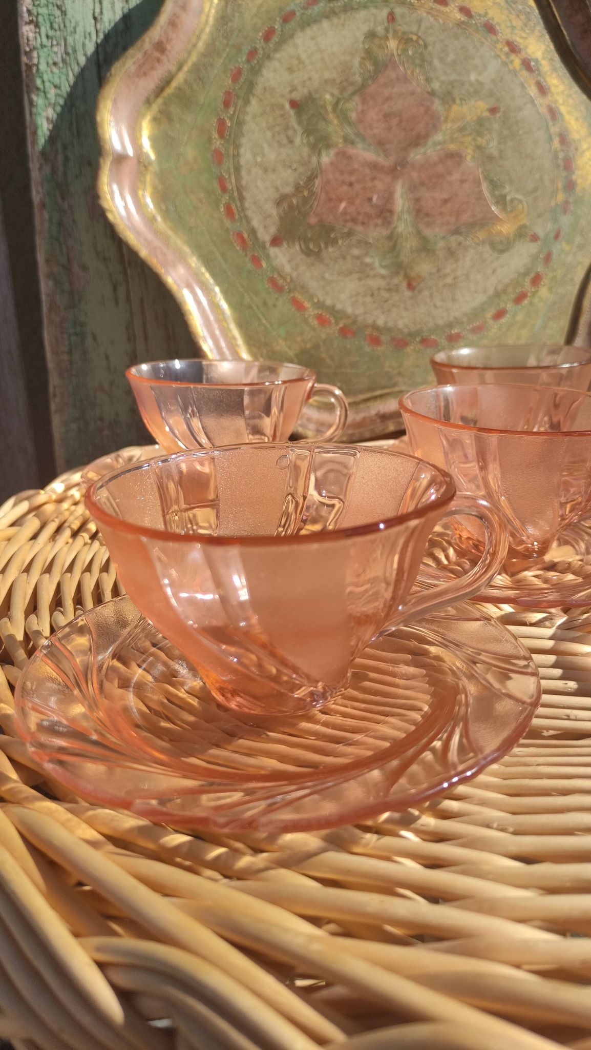 Vintage vereco pink cups France six-serve