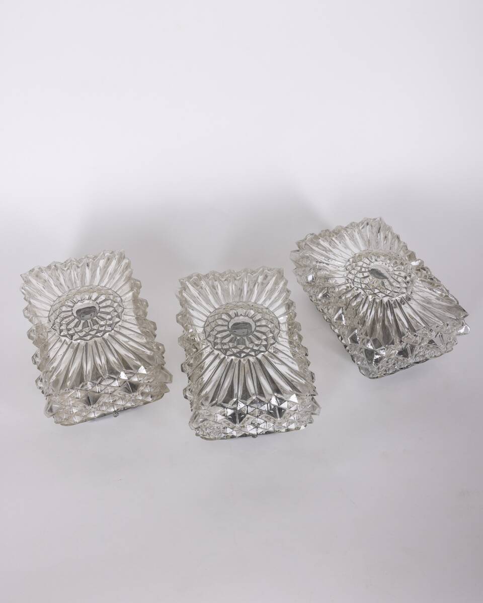 Vintage Worked Glass Wall Lamps, 1970s, Set of 3
