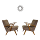 Set of 2 vintage wooden and fabric armchairs designed in the 1960s.