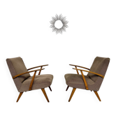 Set of 2 vintage wooden and fabric armchairs designed in the 1960s.