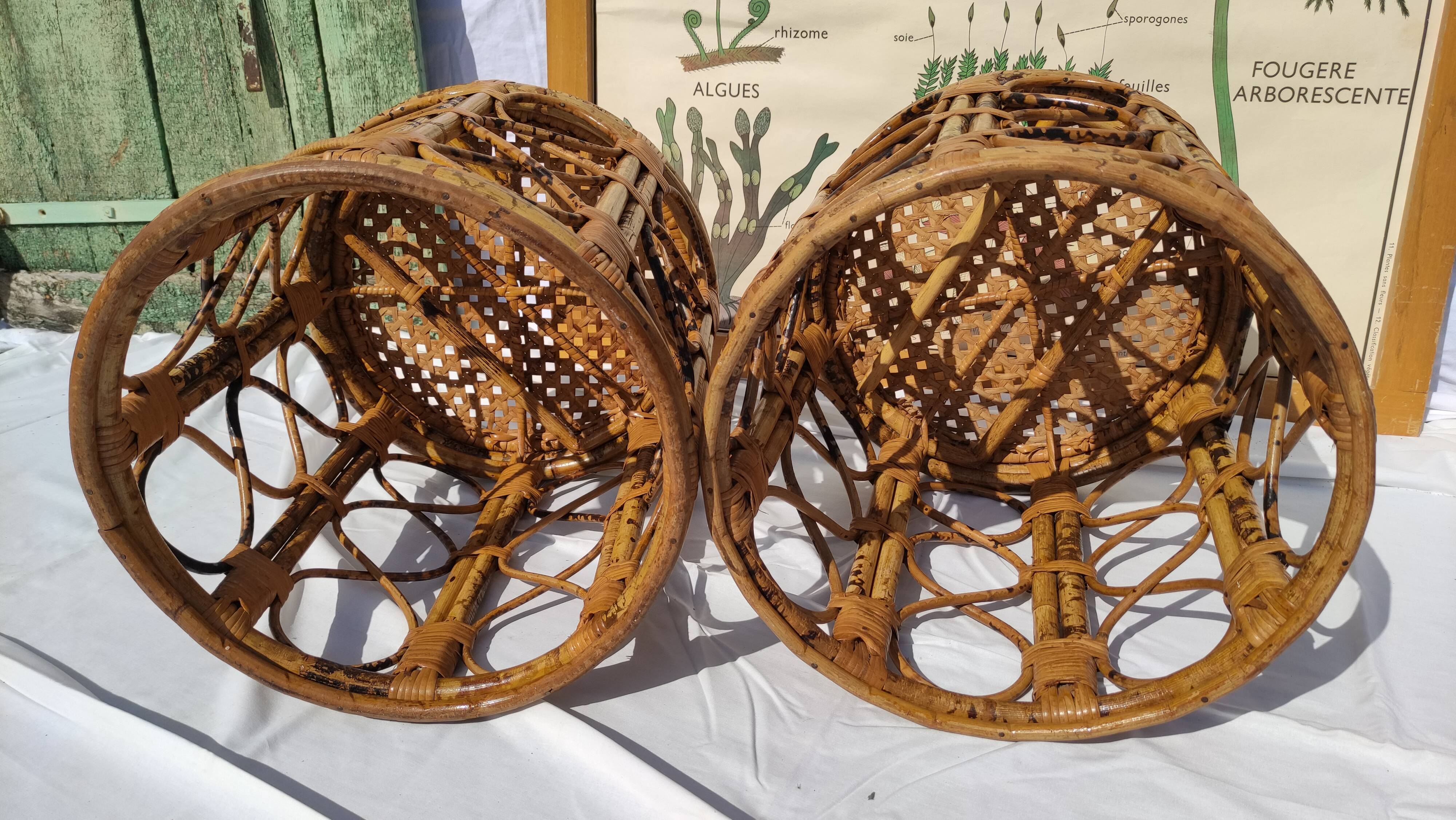 Tables d'appoint vintage en bambou et rotin
