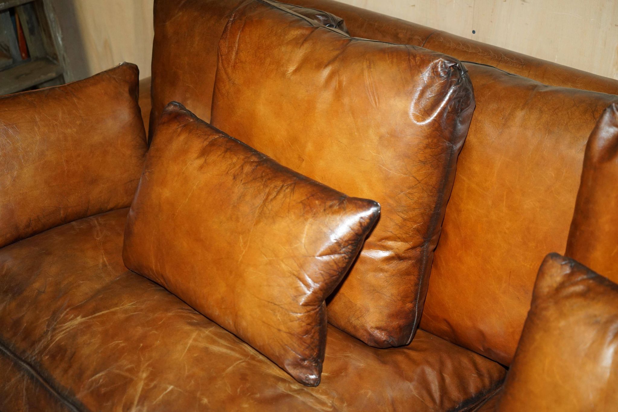 Pair of Ralph Lauren Jamaica club sofas restored in leather.