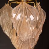 Gorgeous vintage Murano chandelier with leaves of orange and pink highlights