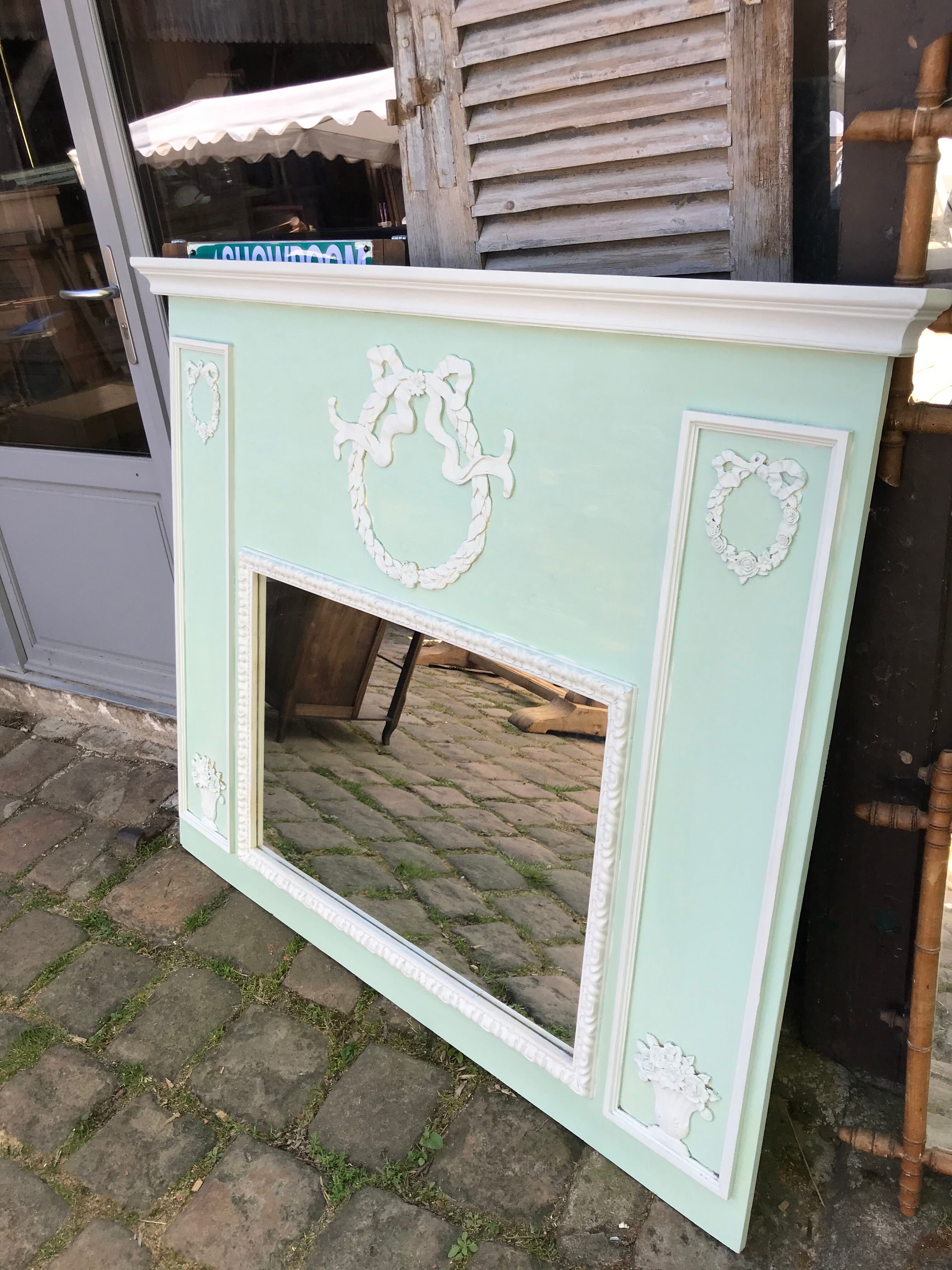 Celadon green trumeau mirror - 121x150cm
