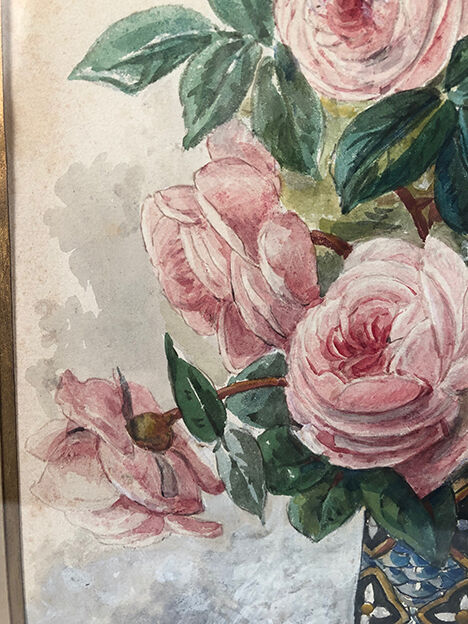 Watercolor "Bouquet of roses", framed and signed