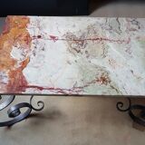 Table basse fer forge dessus marbre