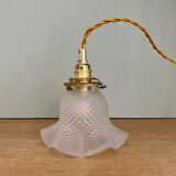 Vintage frosted glass tulip pendant lamp