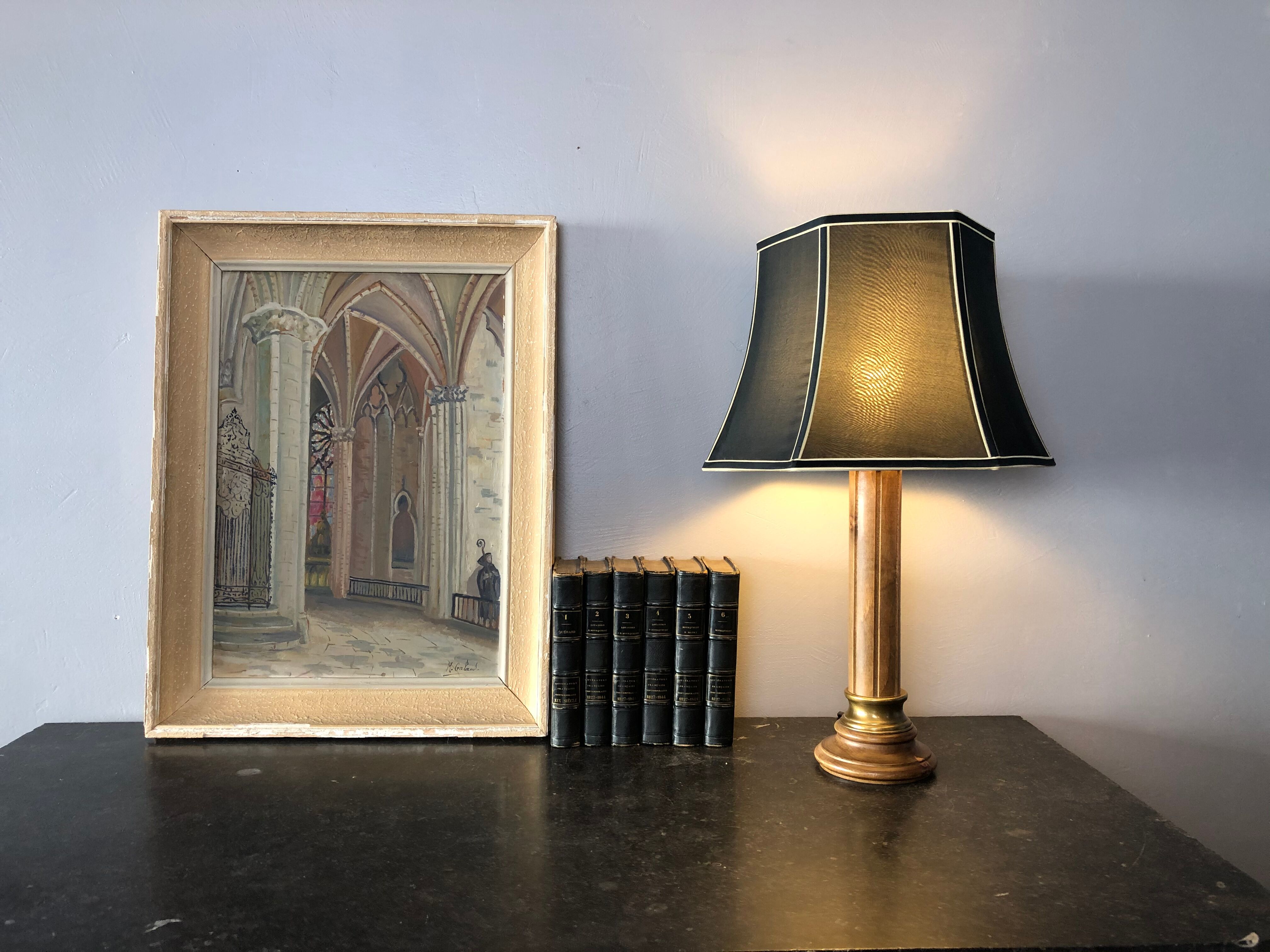 Wooden and brass lamp foot