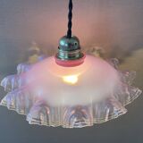 Suspension rose en verre ancienne