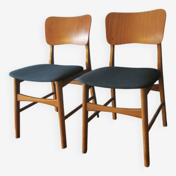 Pair of Danish teak chairs in petrol blue-green, 1960s