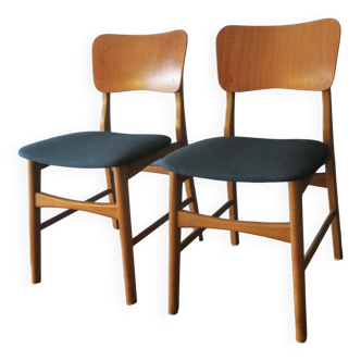 Pair of Danish teak chairs in petrol blue-green, 1960s