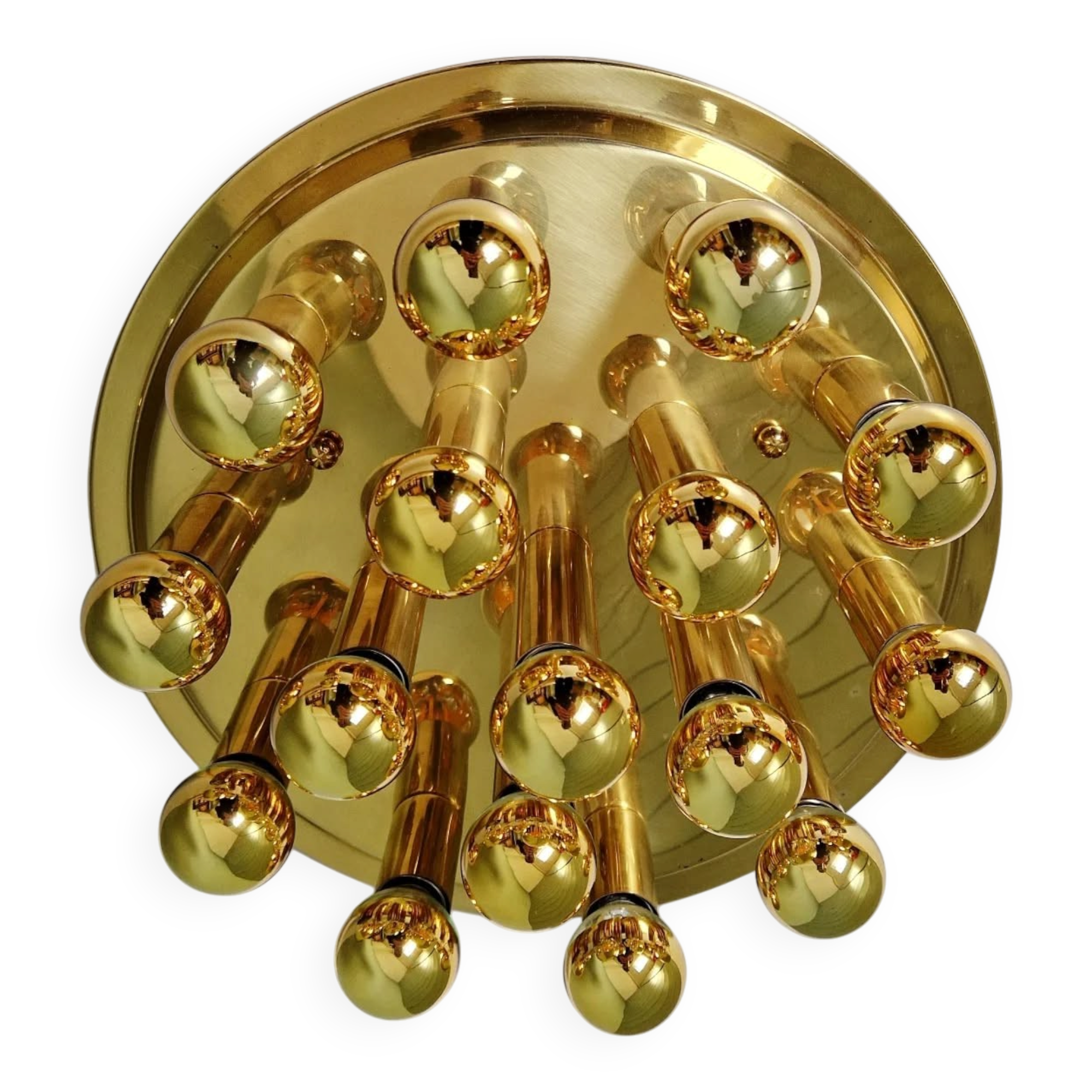 Large circular brass ceiling light, Space Age design, 1970s.