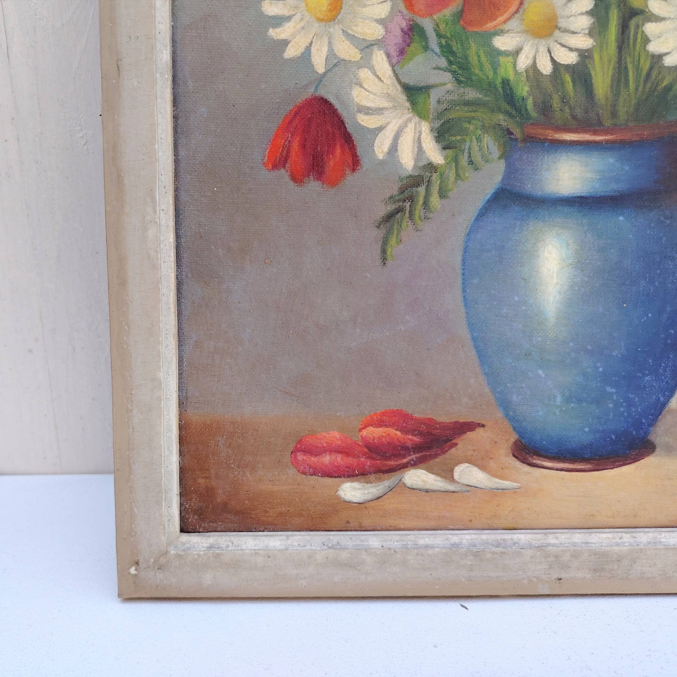 Oil on canvas still life Wild Flowers Géofournier