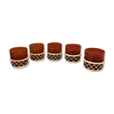 Lot of 5 amber and rattan glass