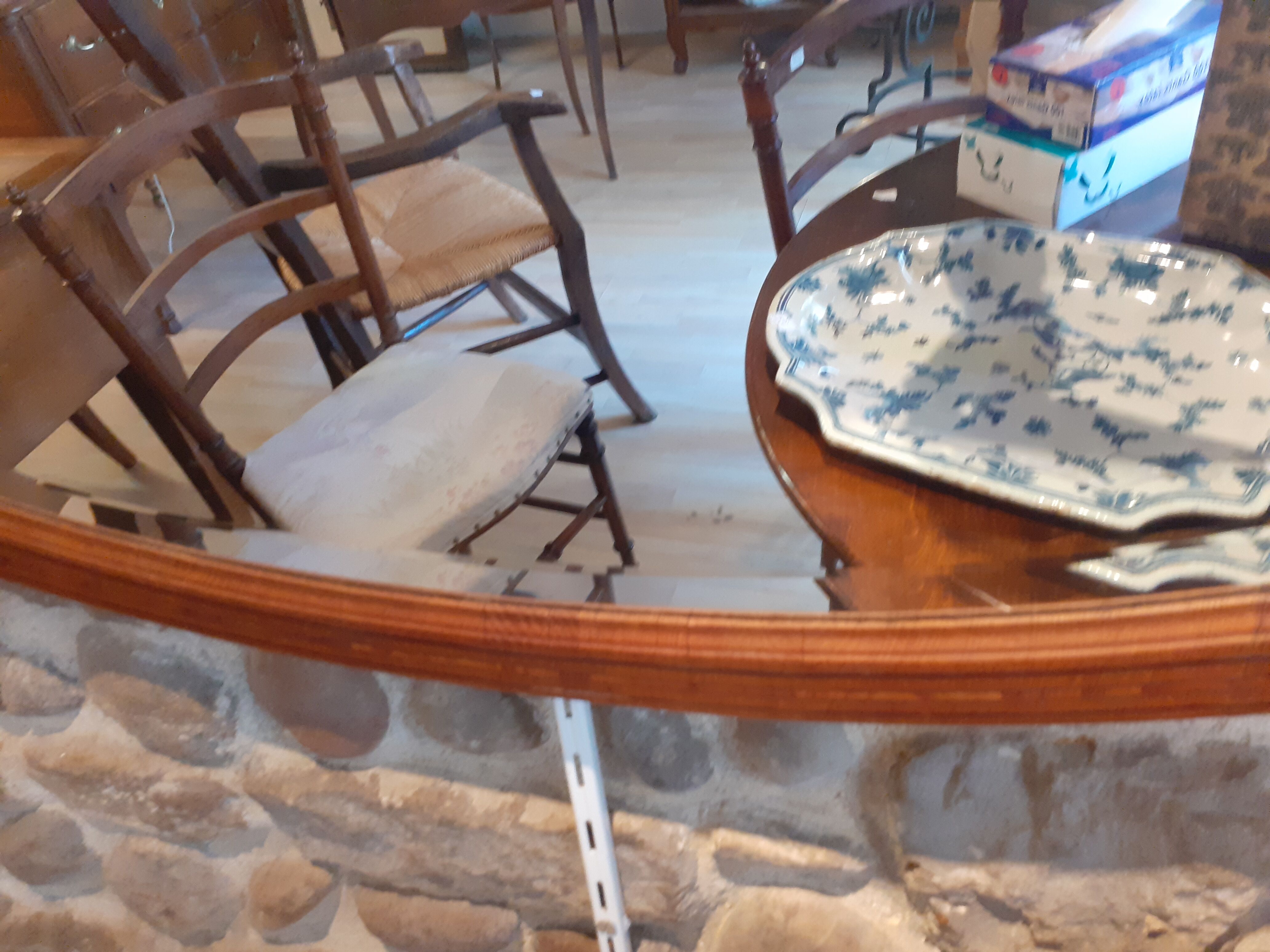 Oval wooden mirror and marquetry nets 1930