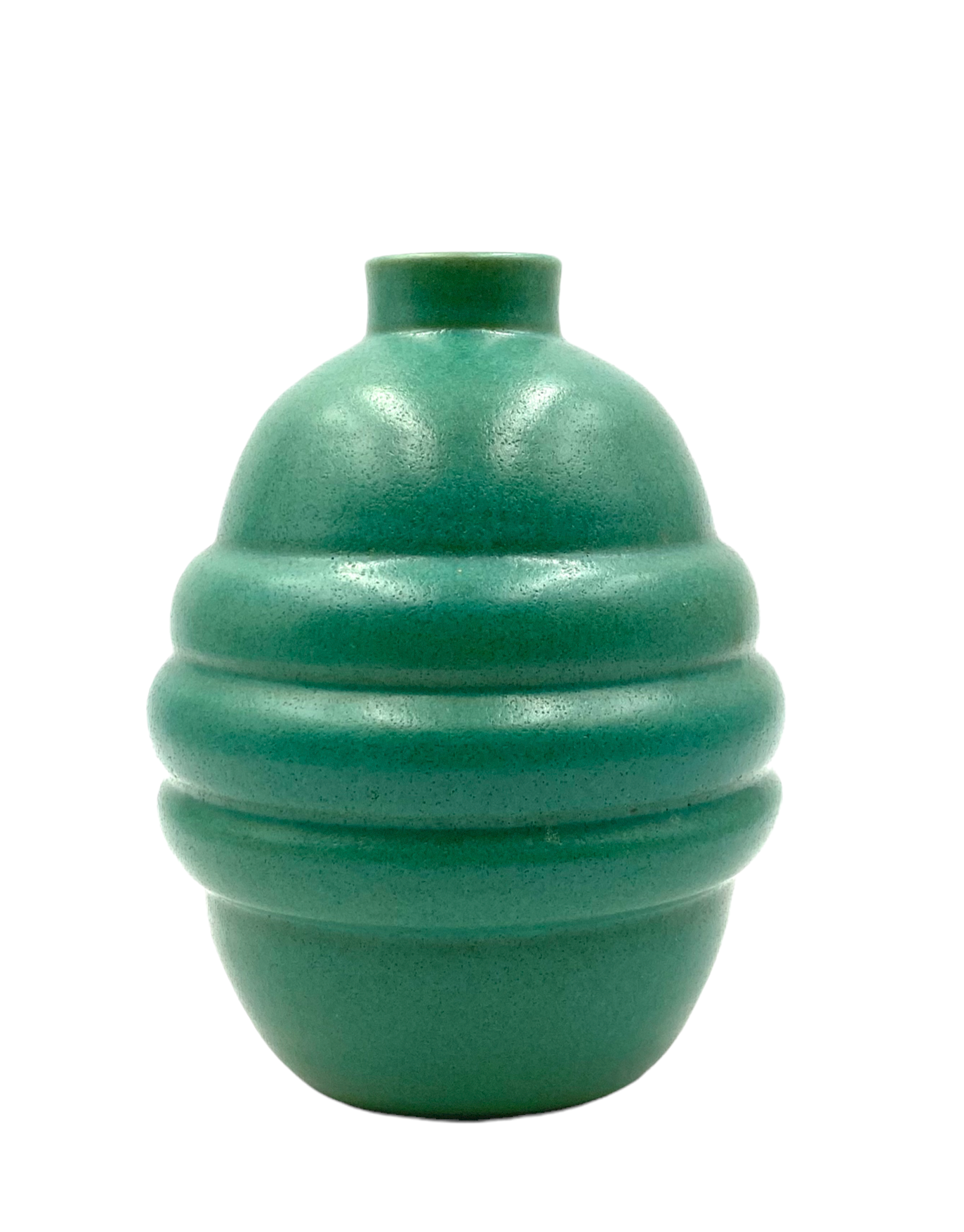 Art deco turquoise faience vase, france 1940s