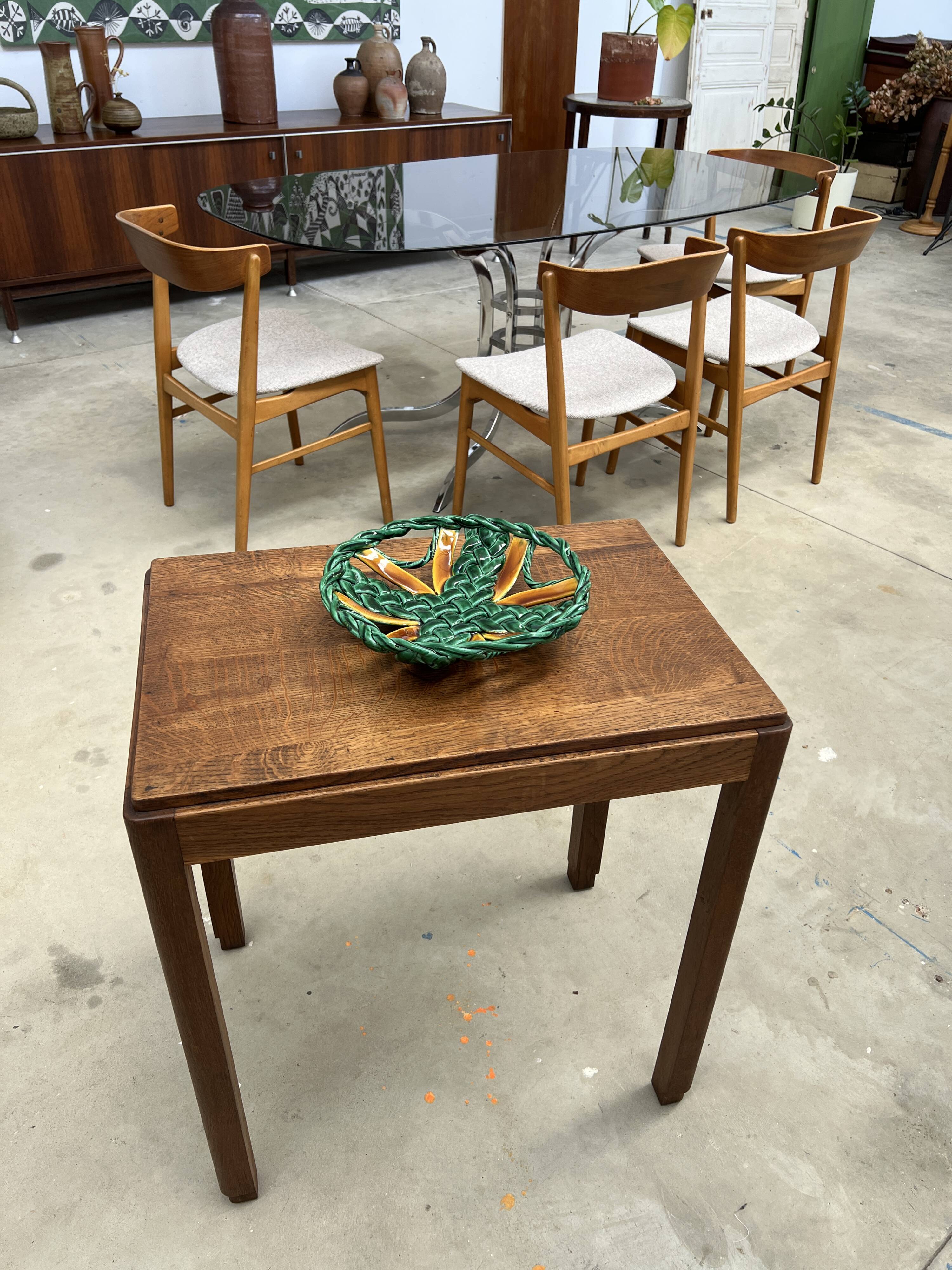 50s green braided barbotine fruit bowl