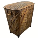 Vintage pencil split reed rattan bamboo wicker chest, 1930s-1950s