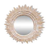 "Sun" mirror in carved wood and ceruse (70 cm)