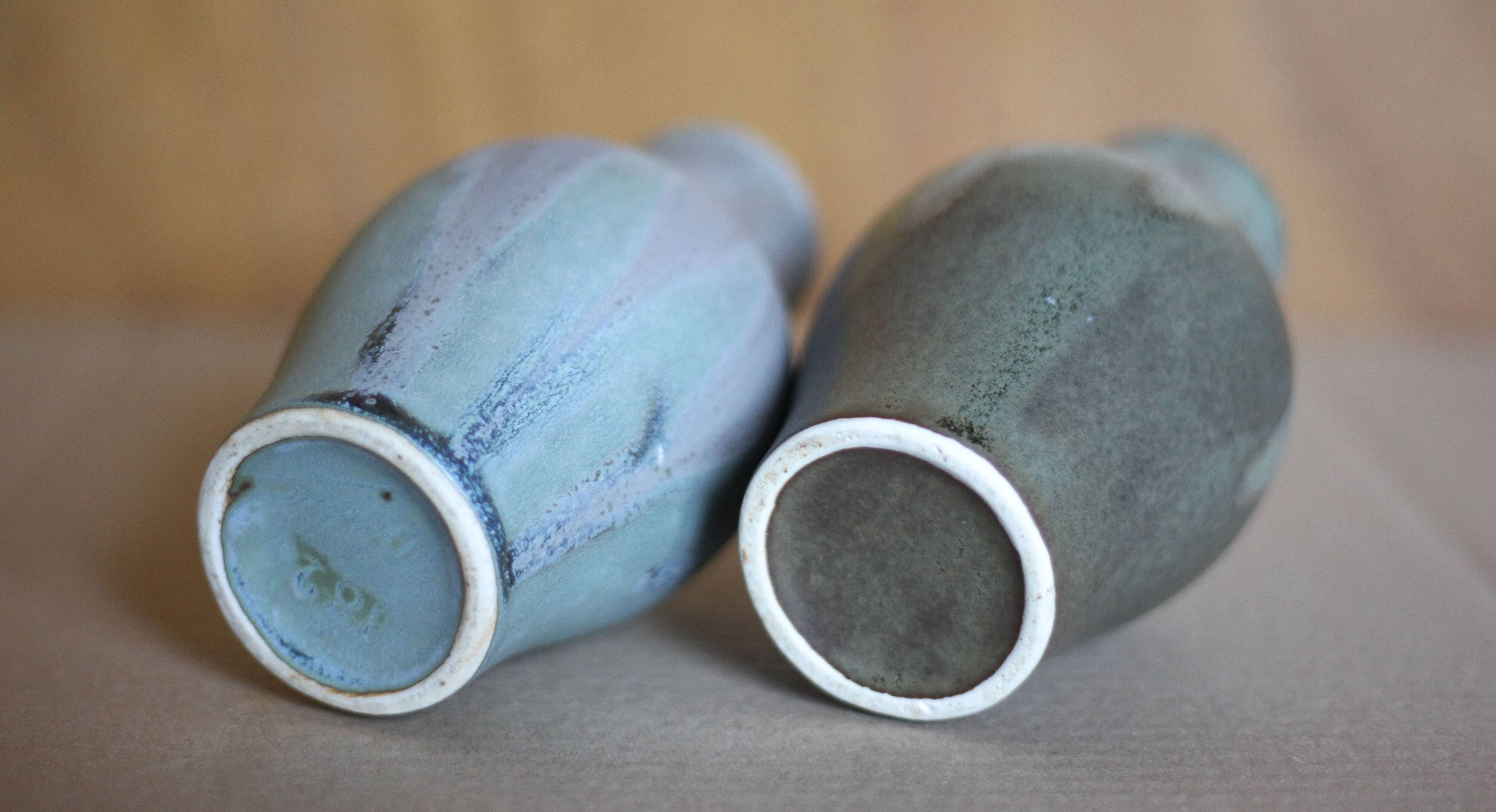 Pair of Denbac style flamed stoneware vases, small vintage vase, flower pot