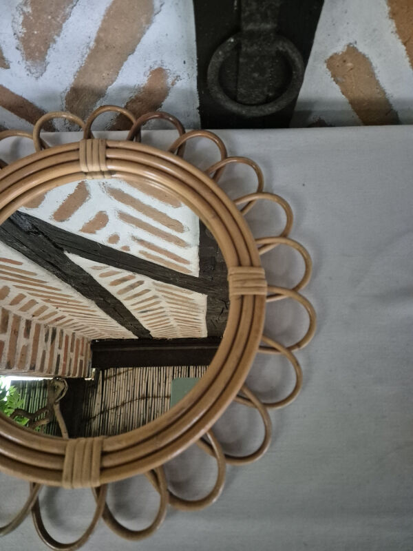 Miroir rotin vintage 1970