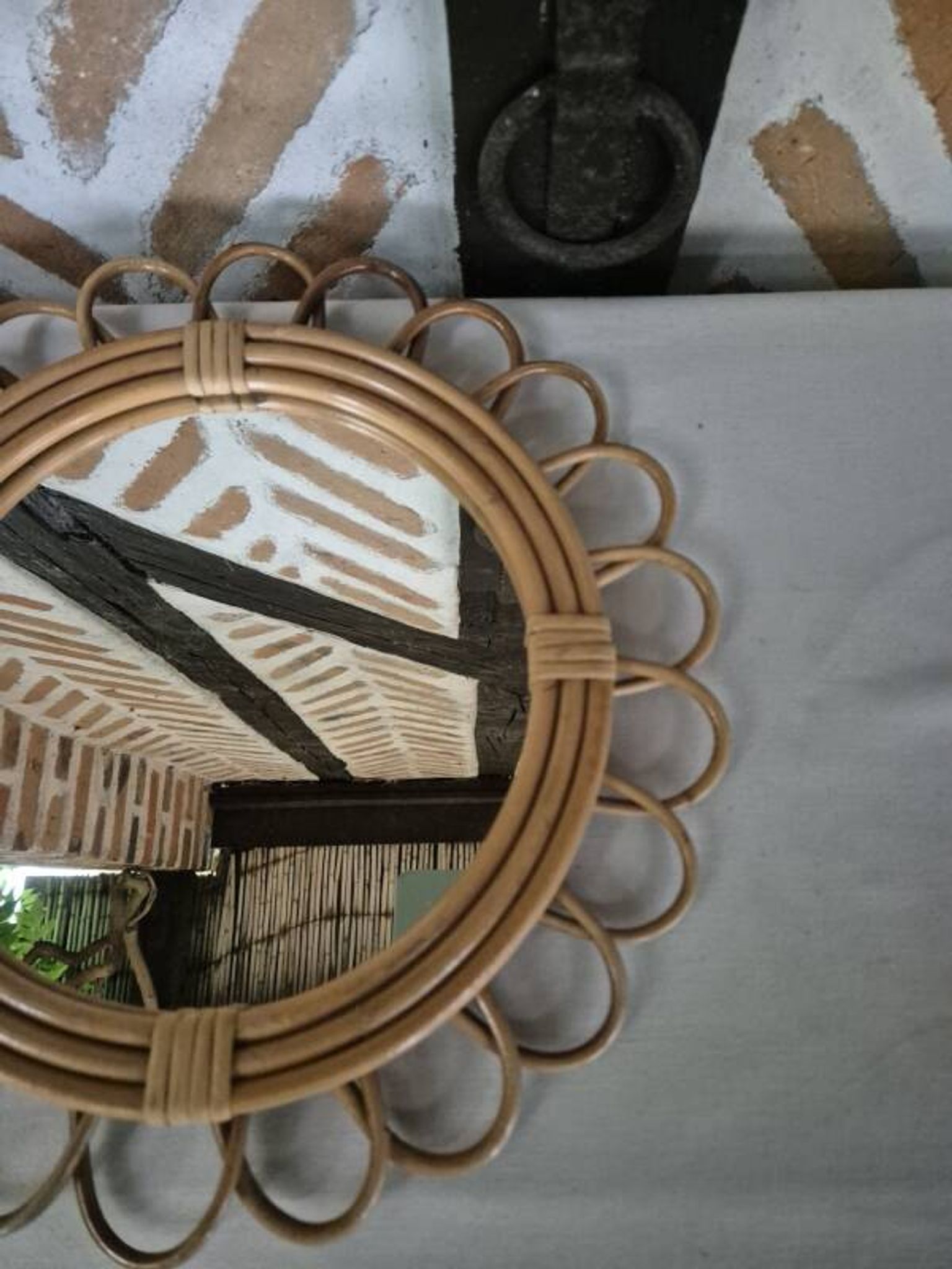 Miroir rotin vintage 1970