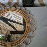 Miroir rotin vintage 1970