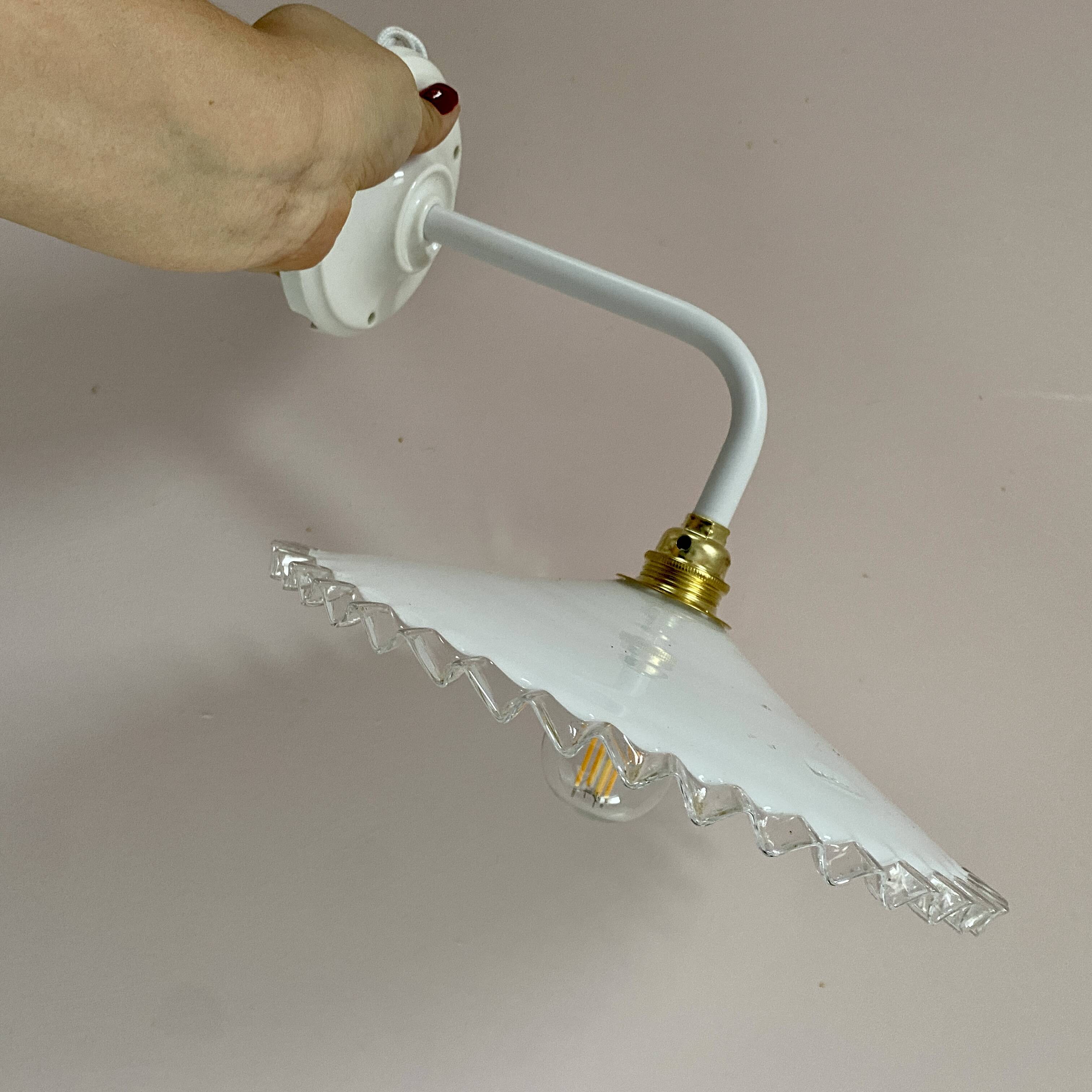 Vintage lampshade wall light in white opaline
