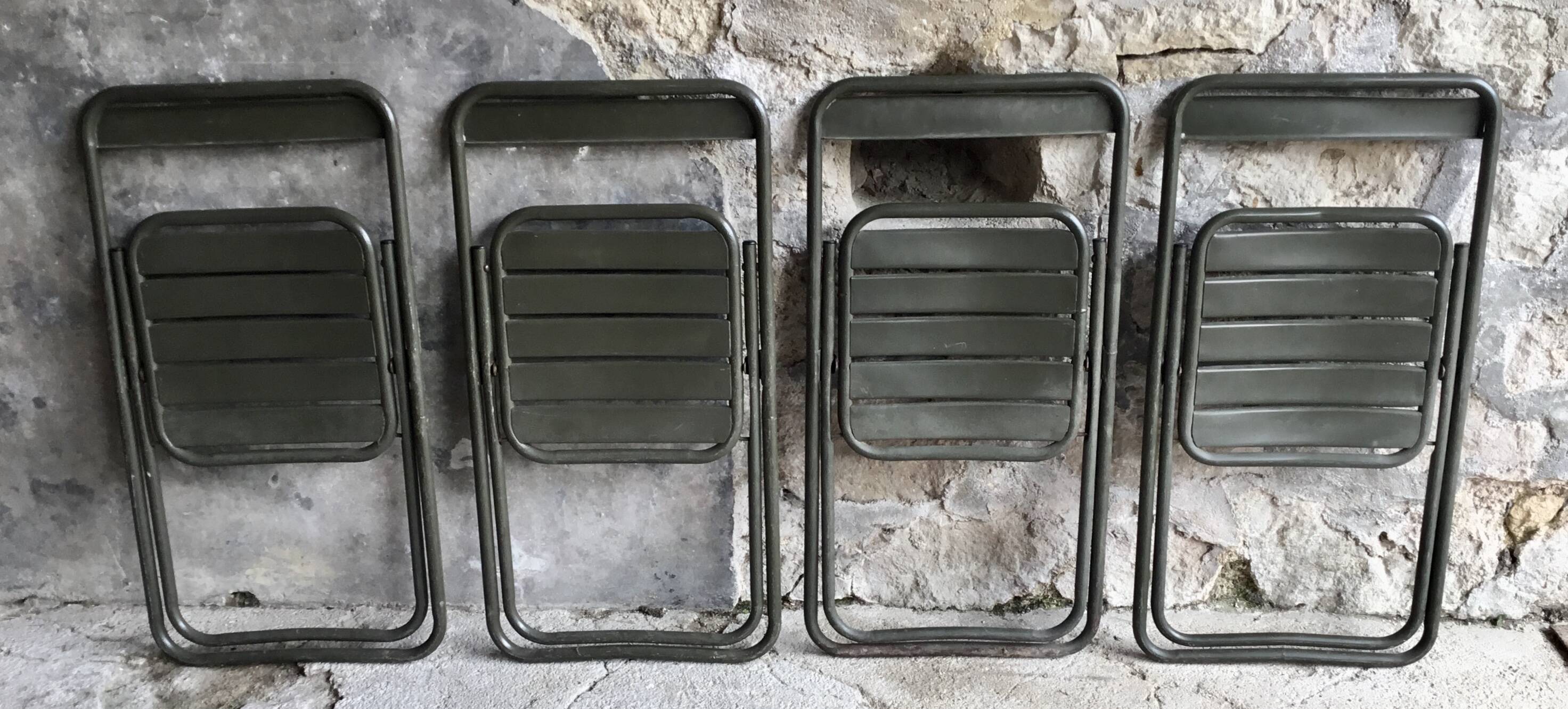 Set of 4 folding military chairs stamped Verhaeghe