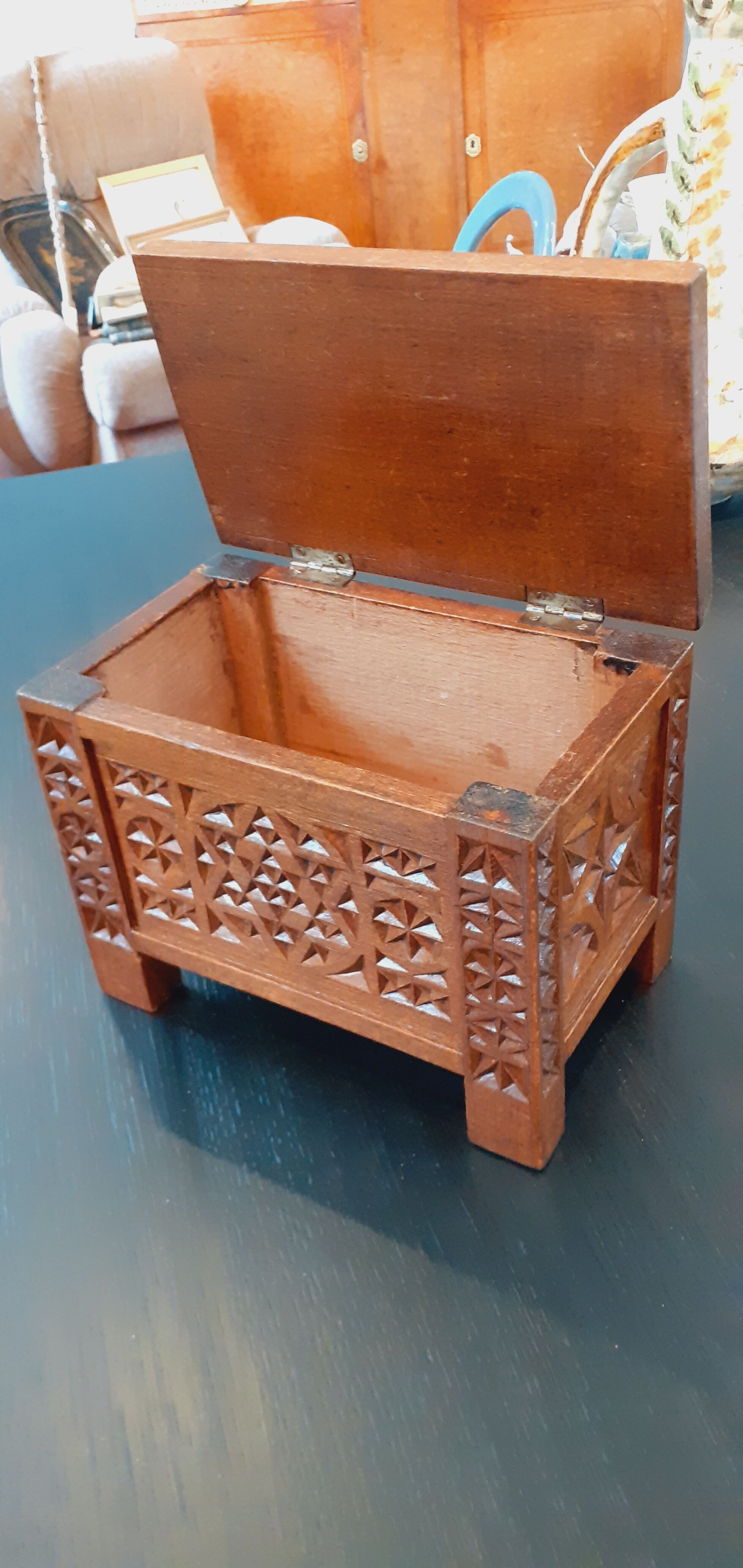 Vintage wooden box year 50 in carved wood
