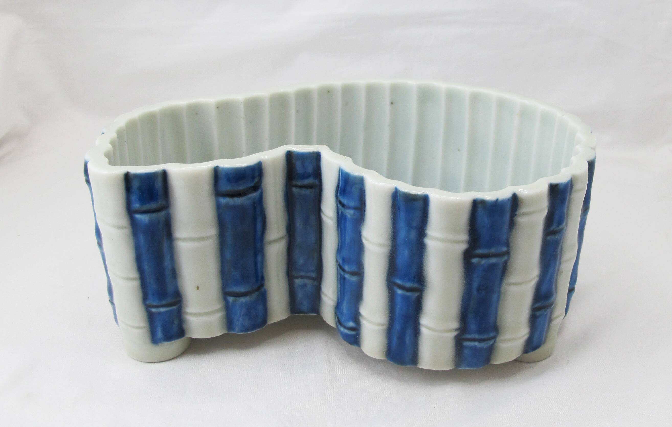 Old Chinese or Japanese blue and white porcelain planter from the late 19th or early 20th century