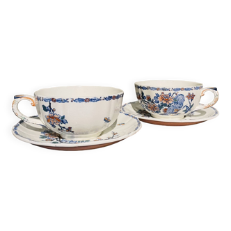 Two Gien earthenware chocolate cups