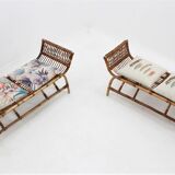 Mid century rattan benches, set of 2