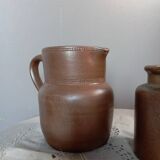 Duo of stoneware ceramic, pitcher and pot, vintage