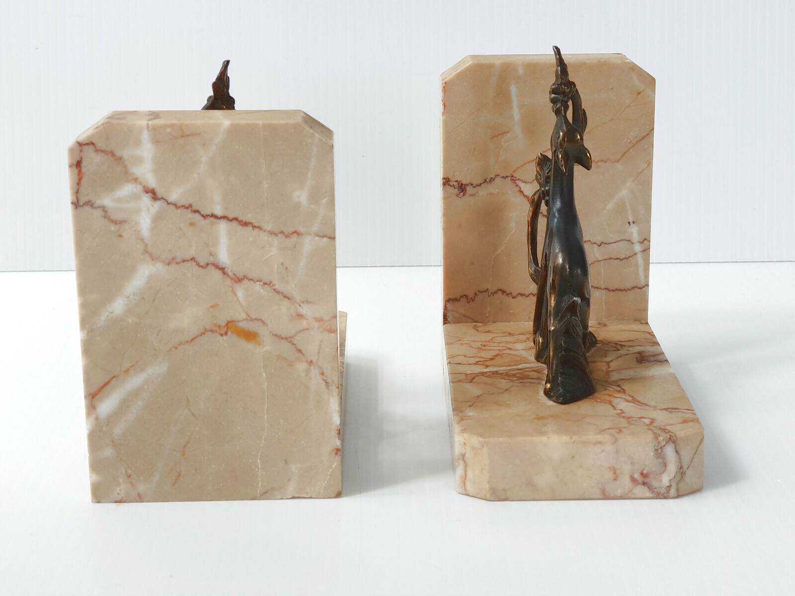 Vintage bronze & marble fawn bookends 1940s 50s