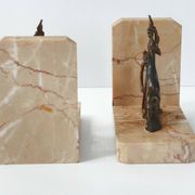 Vintage bronze & marble fawn bookends 1940s 50s